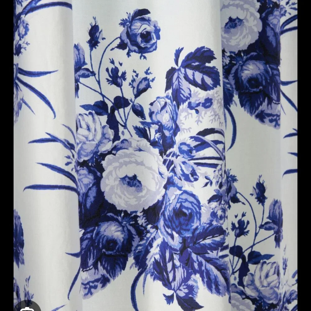 Anthropologie Abi Blue & White Cotton Panel Curtain 50